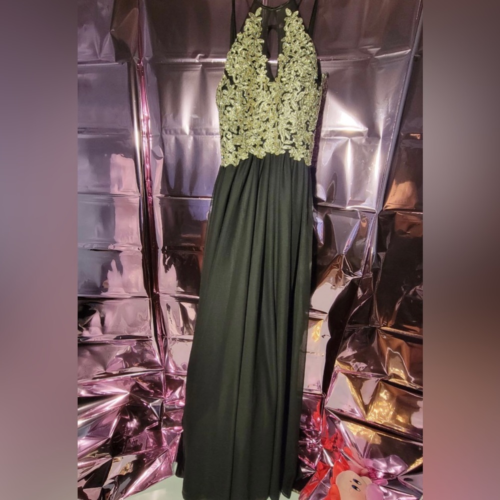 Long prom dress with good flower pattern.